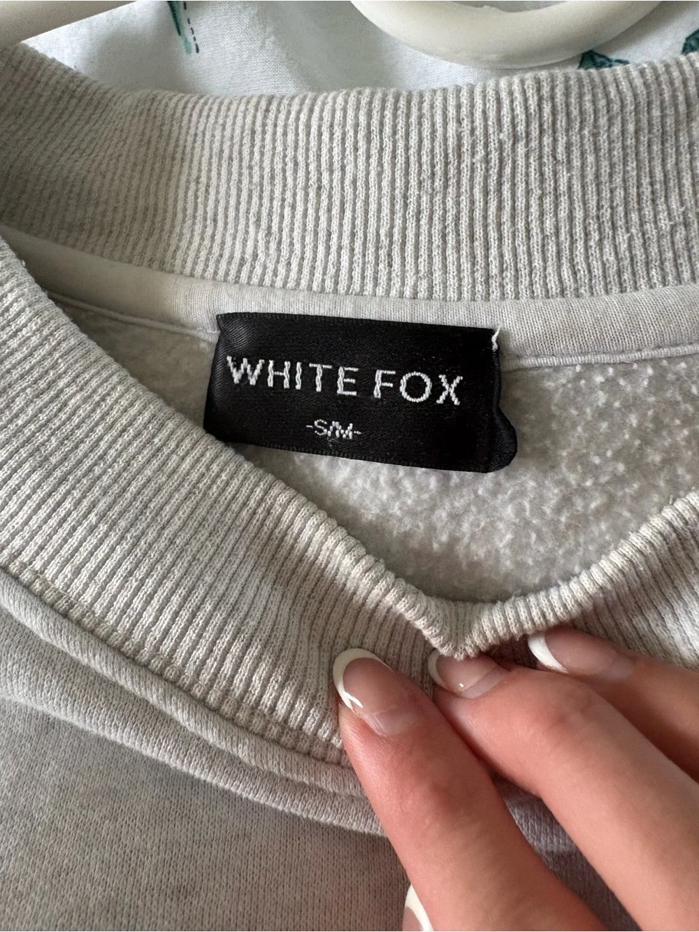 White Fox Boutique Crewneck Sweatshirt in Light Gray with Navy Logo